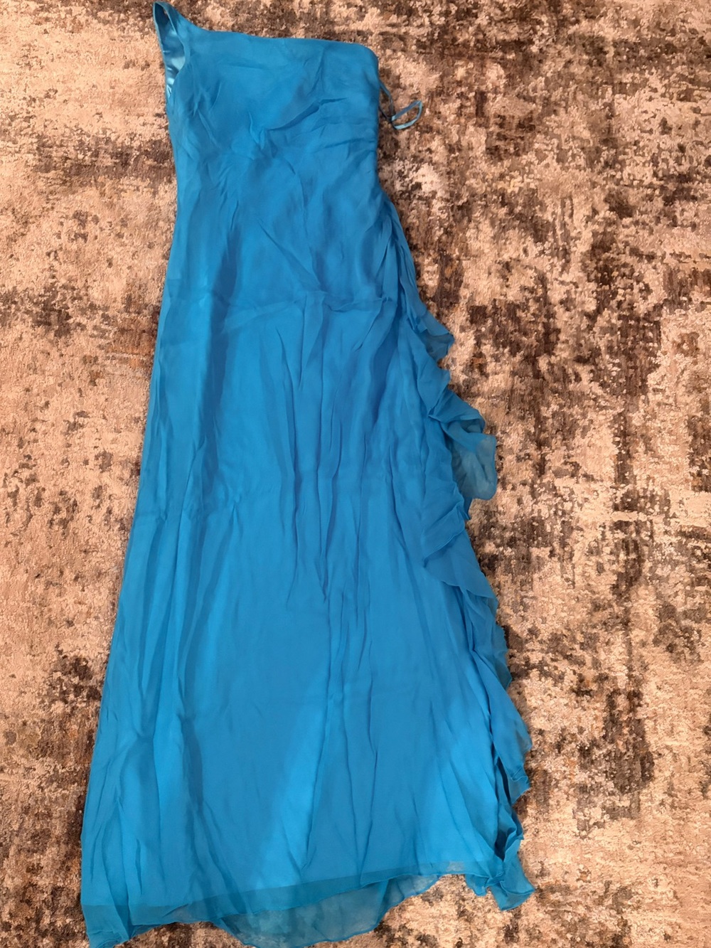 Lillie Rubin One-Shoulder Ruffle Blue Evening Gown